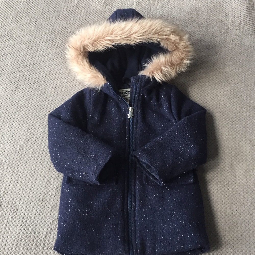 Navy blue parka with faux fur